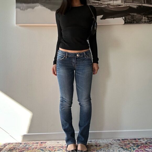 Most Preppy y2k Silver jeans contrast stitch low rise jeans - Picture 2 of 7